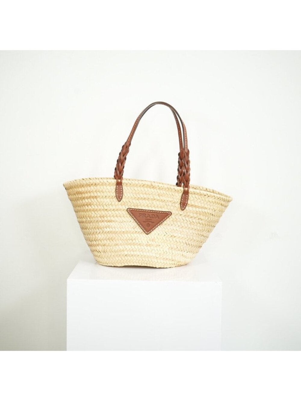 Prada Palmitto Vitello Woven Basket Tote Bag